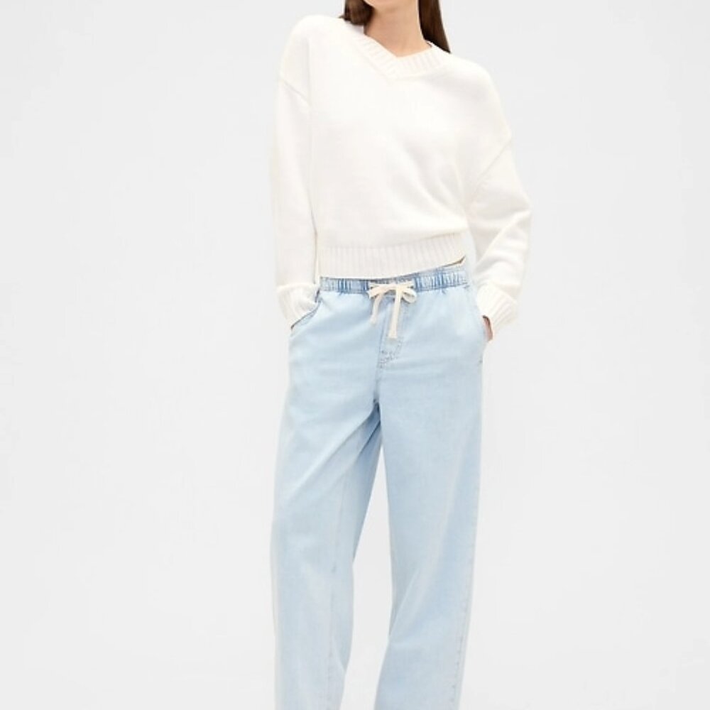 Gap Factory High Rise Pull-On Wide-Leg Jeans (L/Medium Wash)